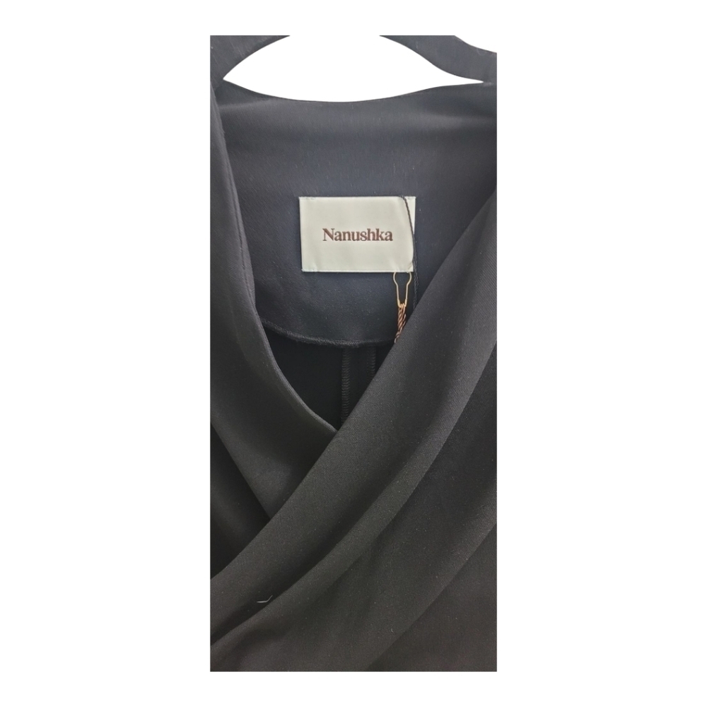 Nanushka Black Ruched Asymmetrical Wrap Top Size 10 Black (Runs Small 8) - Picture 4 of 9